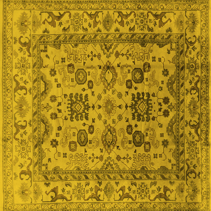 Square Machine Washable Oriental Yellow Traditional Rug, wshurb483yw