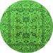 Round Machine Washable Oriental Green Traditional Area Rugs, wshurb483grn