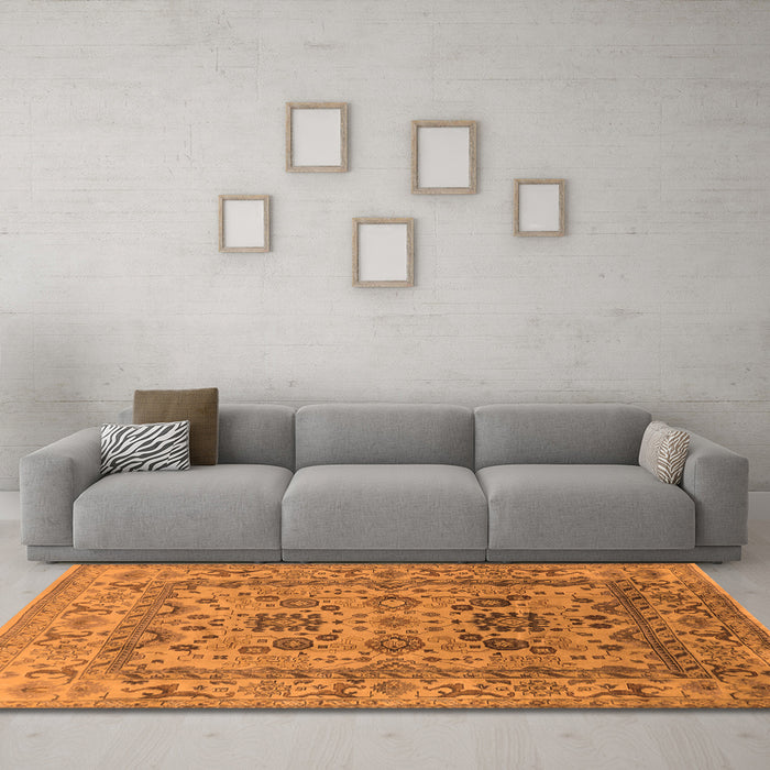 Machine Washable Oriental Orange Traditional Area Rugs in a Living Room, wshurb483org
