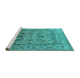 Sideview of Machine Washable Oriental Turquoise Traditional Area Rugs, wshurb483turq
