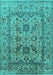 Machine Washable Oriental Turquoise Traditional Area Rugs, wshurb483turq