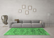 Machine Washable Oriental Emerald Green Traditional Area Rugs in a Living Room,, wshurb483emgrn