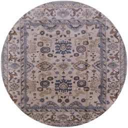 Round Mid-Century Modern Puce Purple Oriental Rug, urb483