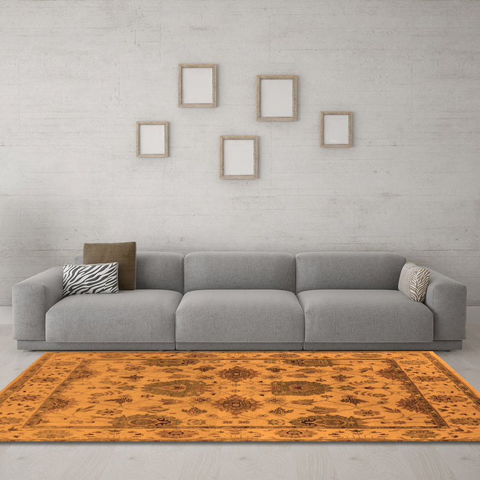 Machine Washable Oriental Orange Traditional Area Rugs in a Living Room, wshurb484org