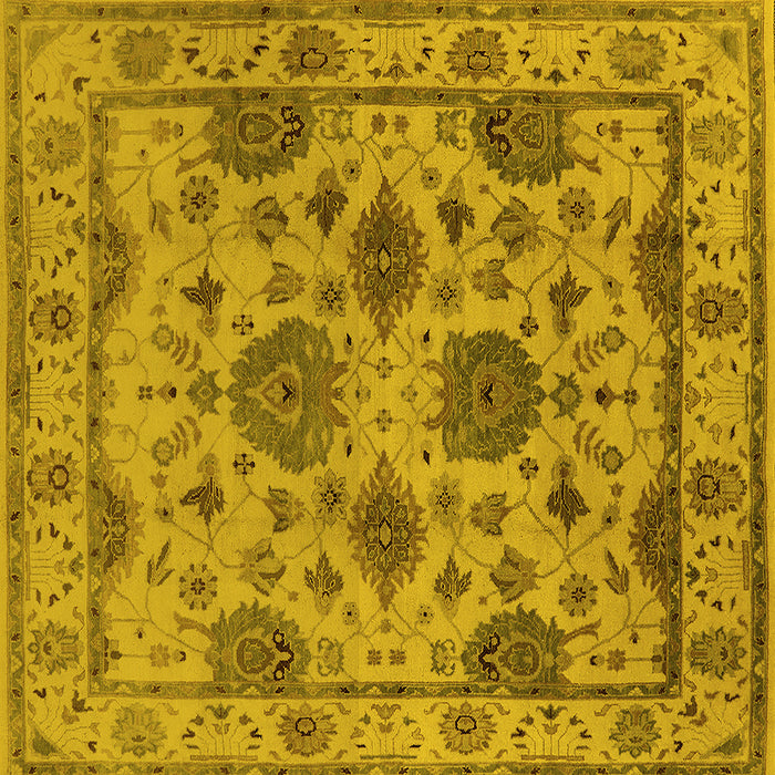 Square Machine Washable Oriental Yellow Traditional Rug, wshurb484yw