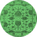 Round Machine Washable Oriental Emerald Green Traditional Area Rugs, wshurb484emgrn