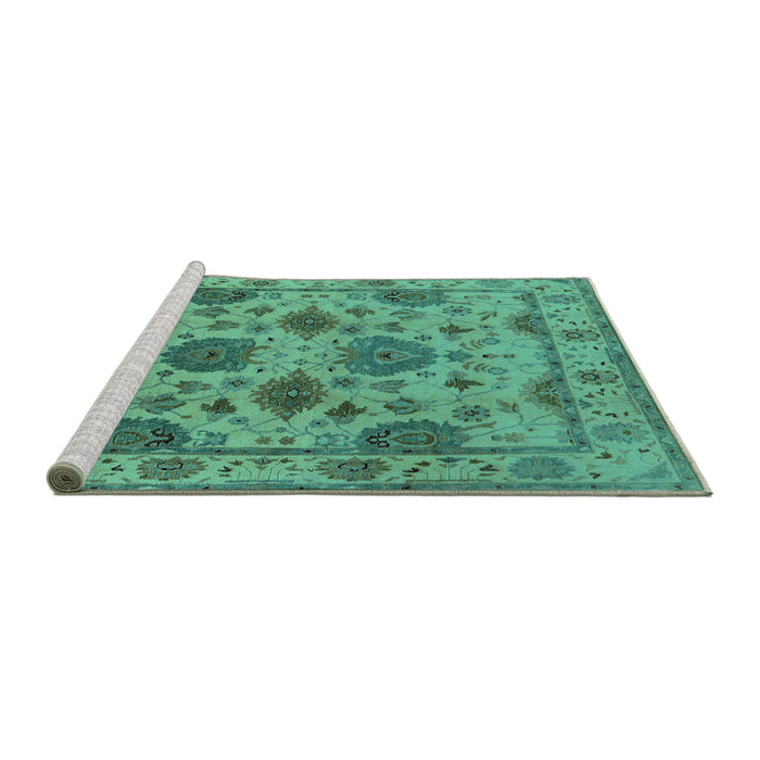 Sideview of Machine Washable Oriental Turquoise Traditional Area Rugs, wshurb484turq