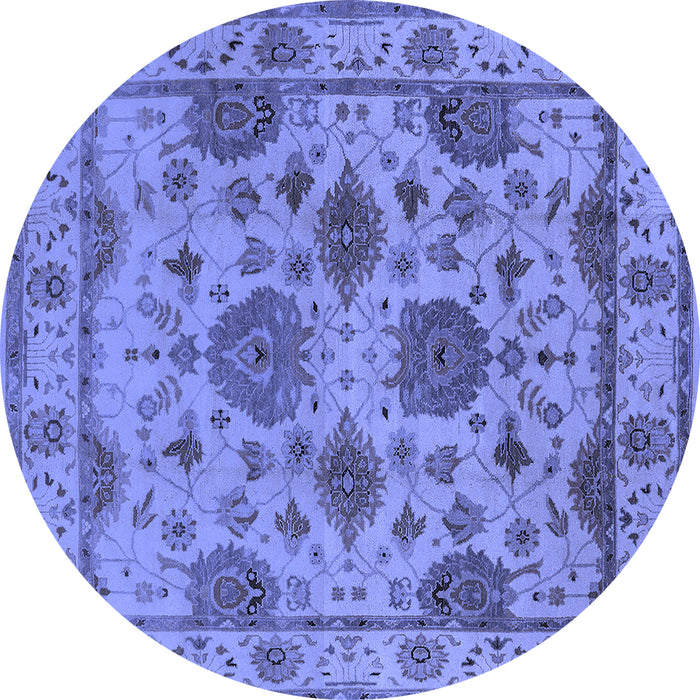 Round Machine Washable Oriental Blue Traditional Rug, wshurb484blu