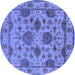 Round Machine Washable Oriental Blue Traditional Rug, wshurb484blu