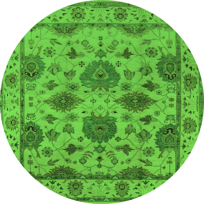 Round Machine Washable Oriental Green Traditional Area Rugs, wshurb484grn