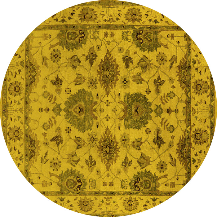 Round Machine Washable Oriental Yellow Traditional Rug, wshurb484yw