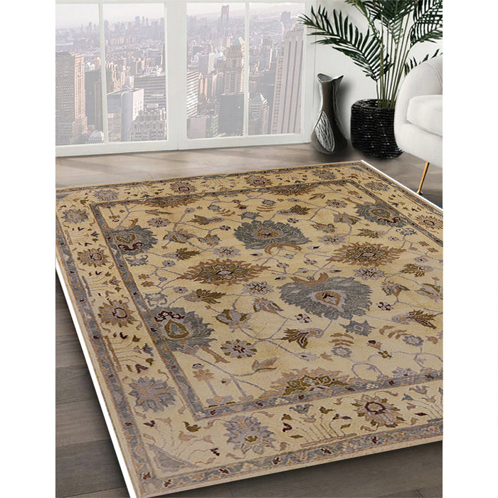 Mid-Century Modern Brown Oriental Rug in Family Room, urb484