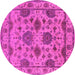 Round Machine Washable Oriental Pink Traditional Rug, wshurb484pnk