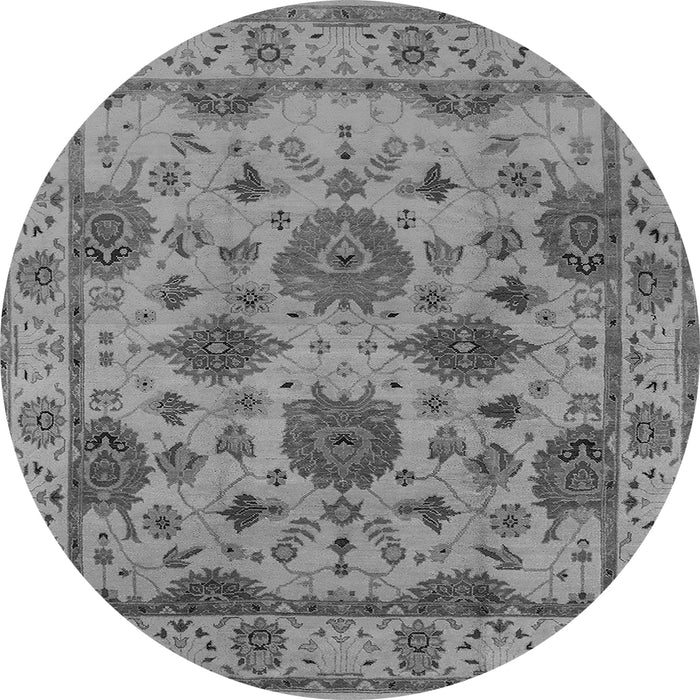 Round Machine Washable Oriental Gray Traditional Rug, wshurb484gry