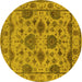 Round Oriental Yellow Traditional Rug, urb484yw