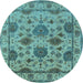 Round Machine Washable Oriental Light Blue Traditional Rug, wshurb484lblu