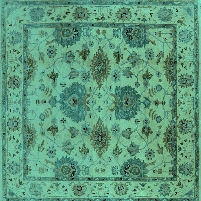 Square Machine Washable Oriental Turquoise Traditional Area Rugs, wshurb484turq