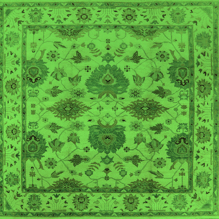 Square Machine Washable Oriental Green Traditional Area Rugs, wshurb484grn