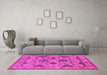 Machine Washable Oriental Pink Traditional Rug in a Living Room, wshurb484pnk