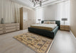 Mid-Century Modern Brown Oriental Rug in a Bedroom, urb484