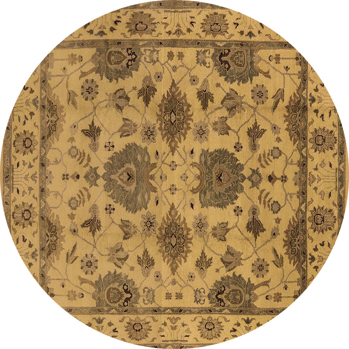 Round Machine Washable Oriental Brown Traditional Rug, wshurb484brn
