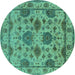 Round Oriental Turquoise Traditional Rug, urb484turq
