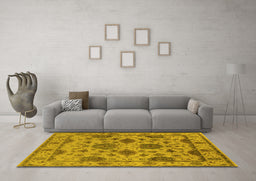 Machine Washable Oriental Yellow Traditional Rug in a Living Room, wshurb484yw