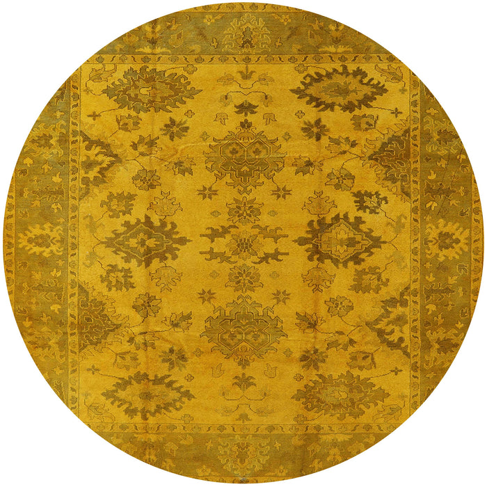 Round Mid-Century Modern Dark Orange Oriental Rug, urb485