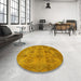 Round Mid-Century Modern Dark Orange Oriental Rug in a Office, urb485