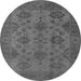 Round Machine Washable Oriental Gray Industrial Rug, wshurb485gry