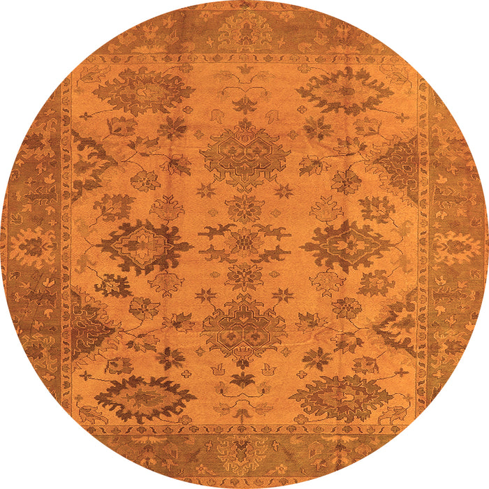 Round Machine Washable Oriental Orange Industrial Area Rugs, wshurb485org