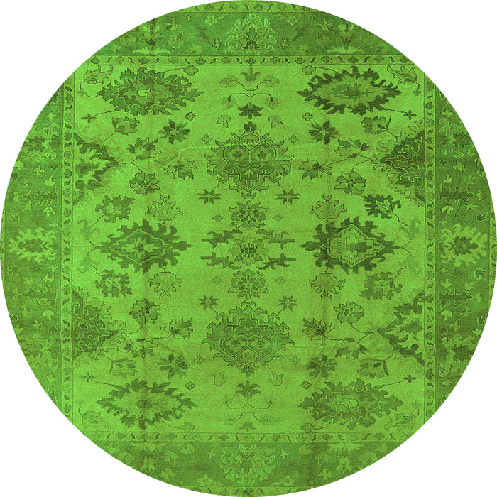 Round Machine Washable Oriental Green Industrial Area Rugs, wshurb485grn