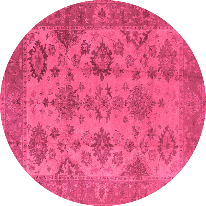 Round Machine Washable Oriental Pink Industrial Rug, wshurb485pnk