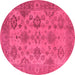 Round Machine Washable Oriental Pink Industrial Rug, wshurb485pnk