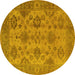 Round Machine Washable Oriental Yellow Industrial Rug, wshurb485yw