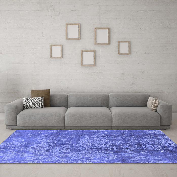 Machine Washable Oriental Blue Industrial Rug in a Living Room, wshurb486blu