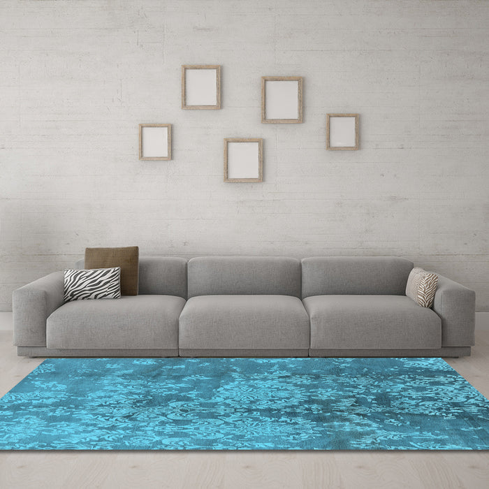 Machine Washable Oriental Light Blue Industrial Rug in a Living Room, wshurb486lblu