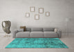 Machine Washable Oriental Turquoise Industrial Area Rugs in a Living Room,, wshurb486turq