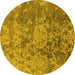 Round Machine Washable Oriental Yellow Industrial Rug, wshurb486yw