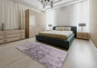 Mid-Century Modern Silver Pink Oriental Rug in a Bedroom, urb487