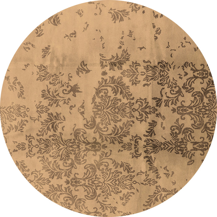 Round Machine Washable Oriental Brown Industrial Rug, wshurb487brn