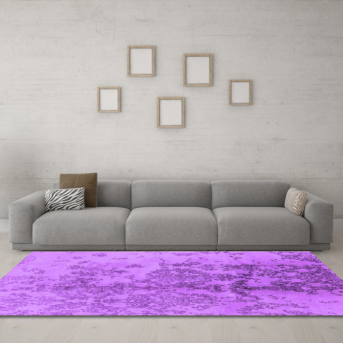 Machine Washable Oriental Purple Industrial Area Rugs in a Living Room, wshurb487pur