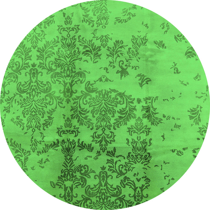 Round Machine Washable Oriental Green Industrial Area Rugs, wshurb487grn