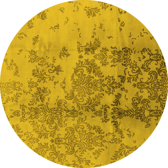 Round Machine Washable Oriental Yellow Industrial Rug, wshurb487yw