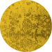 Round Machine Washable Oriental Yellow Industrial Rug, wshurb487yw