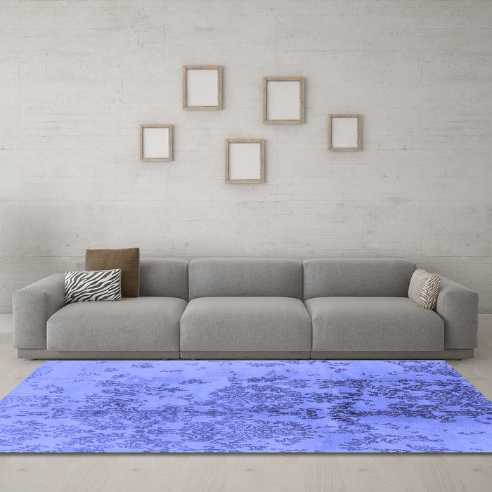 Machine Washable Oriental Blue Industrial Rug in a Living Room, wshurb487blu