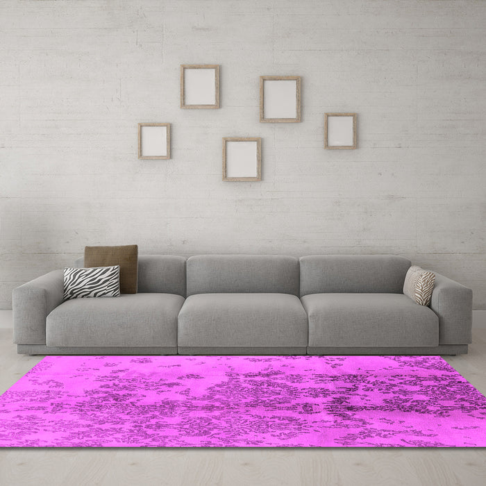Machine Washable Oriental Pink Industrial Rug in a Living Room, wshurb487pnk