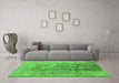 Machine Washable Oriental Green Industrial Area Rugs in a Living Room,, wshurb487grn