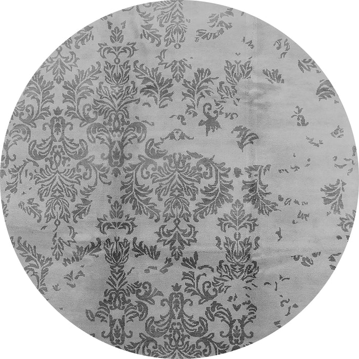 Round Machine Washable Oriental Gray Industrial Rug, wshurb487gry