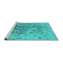Sideview of Machine Washable Oriental Turquoise Industrial Area Rugs, wshurb487turq